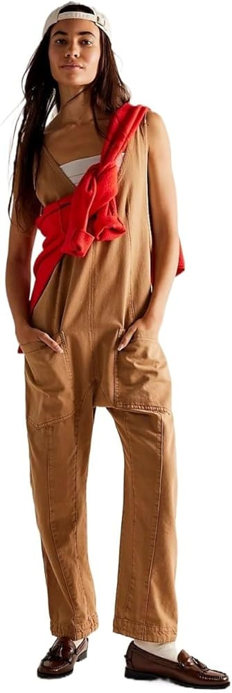 Autumn and winter washed denim V-neck jumpsuit with adjustable straps | Amazon (US)