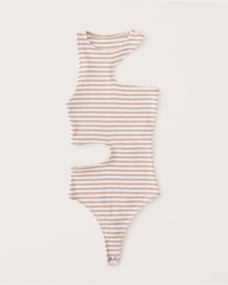 Striped Asymmetrical Cutout Bodysuit | Abercrombie & Fitch (US)