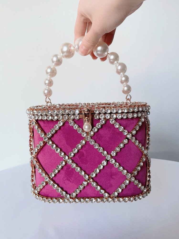 Mini Rhinestone & Faux Pearl Decor Chain Bucket Bag | SHEIN