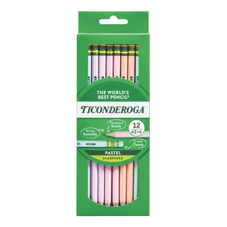 Ticonderoga Wood Pencils, Presharpened, #2 HB .3 mm Lead, Pastel Assorted, 12 Count | Walmart (US)