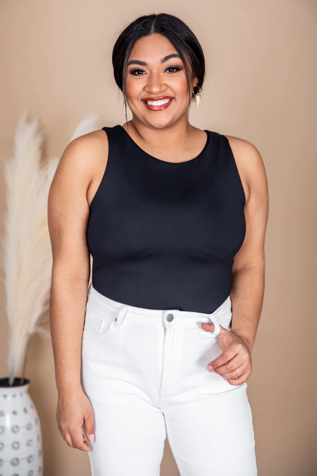 Exactly My Style Black High Neck Tank Bodysuit | Pink Lily