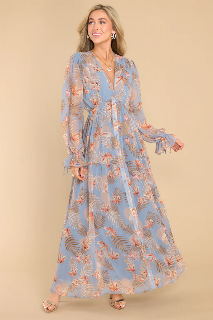 Enchanting Touch Sky Blue Print Maxi Dress | Red Dress 