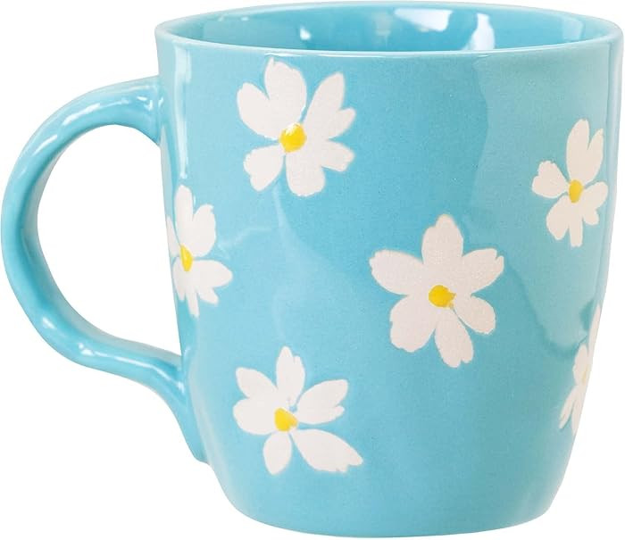 WORLD TRAVELER Eccolo Daisies Ceramic Coffee Mug, White and Blue Floral Handpainted Stoneware Tea... | Amazon (US)