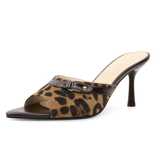 Mettesally Leopard Mule Sandals for Women Open Toe Slip On Stiletto High Heel Woven Heeled Slides Summer Shoes 3.5 Inches Leopard Suede US Size 8.5 | Amazon (US)