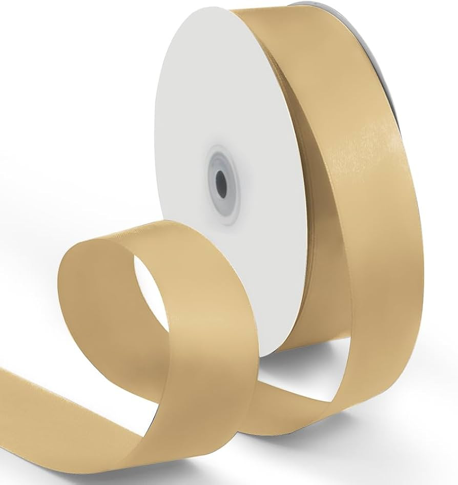 1-1/2 Inch 100 Yards Satin Ribbon Light Gold, Solid Color Fabric Ribbon for Gift Wrapping, Weddin... | Amazon (US)