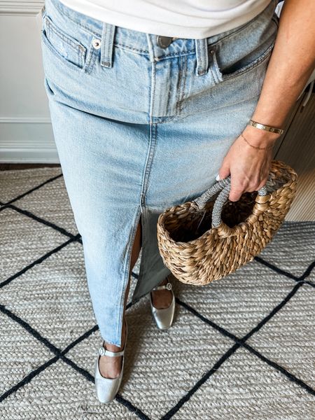 Denim skirt
Long skirt
Under $40
In a size 00. I wear a 24 in most denim
Target, vacation, straw tote, silver flats

#LTKover40 #LTKfindsunder50 #LTKstyletip