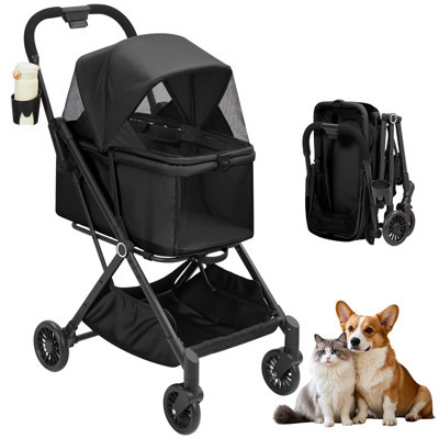 Stroller for small dogs and cats, lightweight foldable pet stroller with 360° anti-vibration wheels, storage basket and sun canopy | Target
