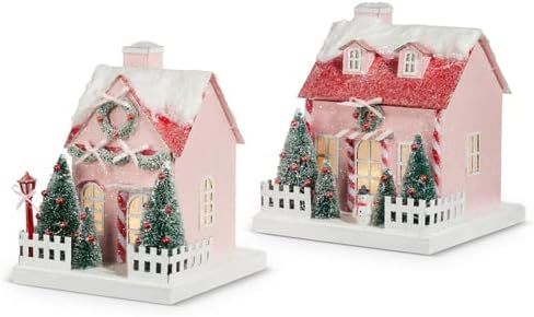 RAZ Imports 2023 Jingle & Cocoa 8.25" Lighted Pink Paper House, Asst of 2 | Amazon (US)