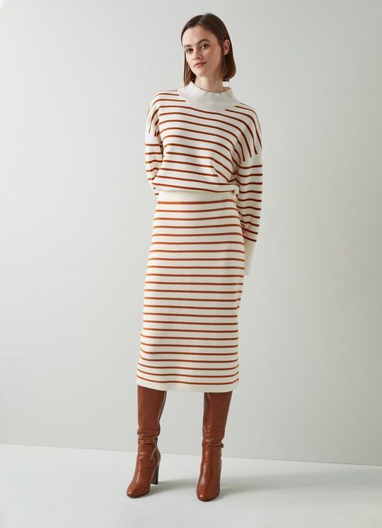 Isabella Cream and Orange Stripe Merino Wool Skirt | L.K. Bennett (UK)