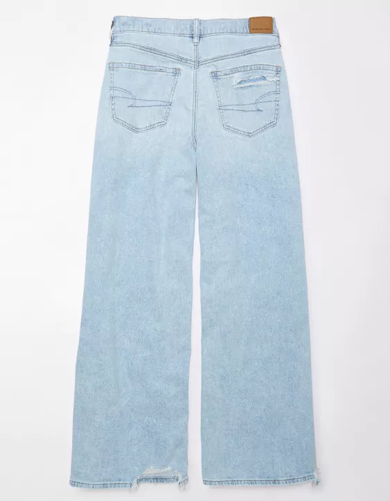 AE Dreamy Drape Stretch Ripped Baggy Ultra Wide-Leg Super High-Waisted Jean | American Eagle Outfitters (US & CA)