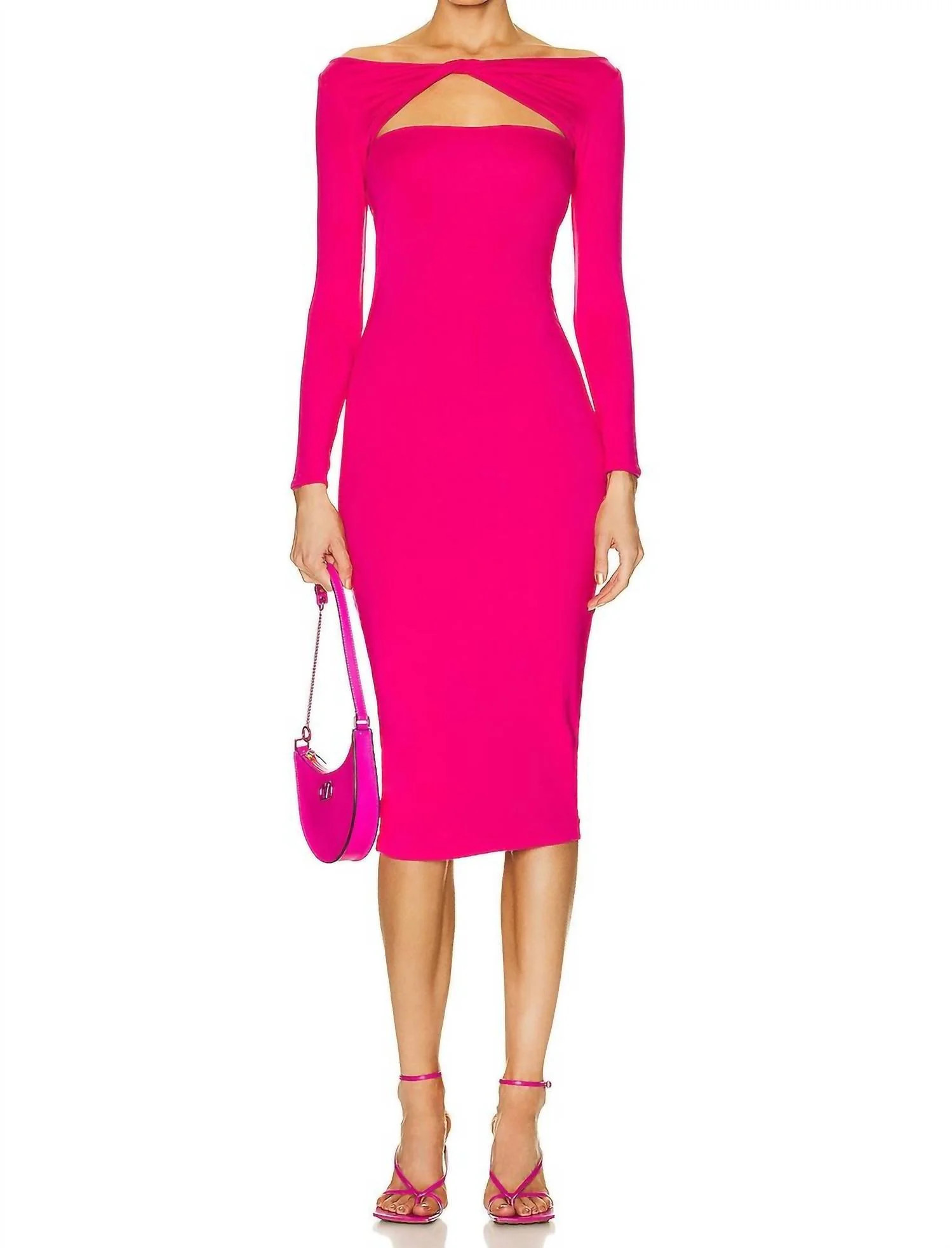 Irene Midi Dress In Hot Pink | Shop Simon