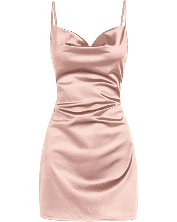 ZAFUL Women's Cocktail Party Dress | Satin, Sleeveless, Spaghetti Strap, Mini, Sexy, Slip, Cowl N... | Amazon (US)