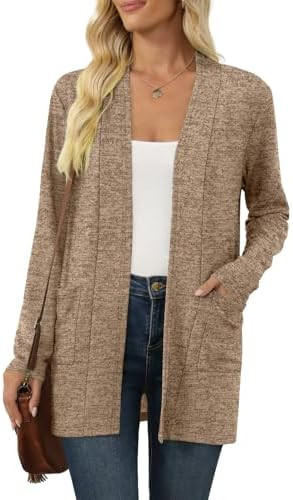 Kinnette Women's Long Sleeve Cardigan Lightweight Casual Open Front Cardigans with Pockets | Amazon (US)