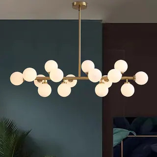40 in. Linear Modern Chandelier 16-Light Brass Sputnik Chandelier with Frosted Glass Globe for Di... | Bed Bath & Beyond