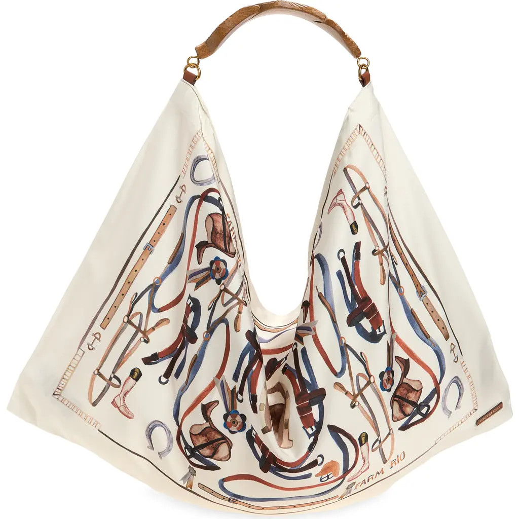FARM Rio Medium Satin Scarf Bag in Equestrian Scarf Winter White at Nordstrom | Nordstrom