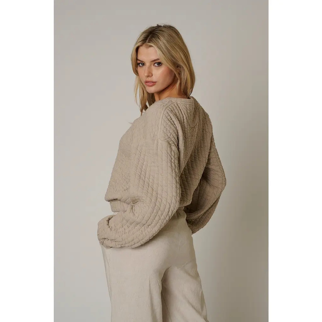 LEISURE LAB Women Quilt Crewneck Sweater in Beige at Nordstrom, Size X-Small | Nordstrom