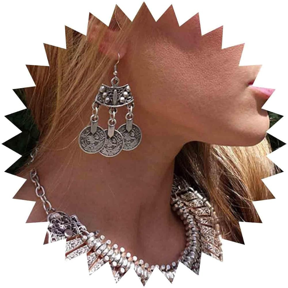 Vintage Coin Earrings Silver Long Tassel Coin Drop Earrings Gothic Retro Coin Dangle Earrings Sta... | Amazon (US)