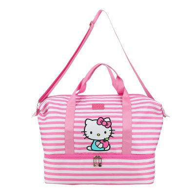 Hello Kitty Character 17" Pink & White Striped Duffle Bag | Target