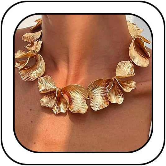 Chunky Gold Multi Ginkgo Leaf Petal Necklace for Women, Statement Trendy Silver Irregular Texture... | Amazon (US)