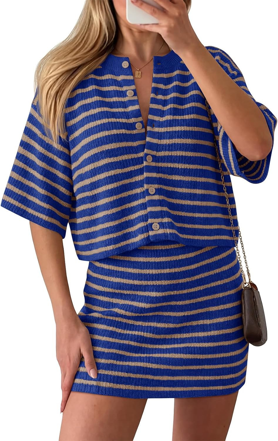 Saodimallsu Womens 2 Piece Skirt Sets Summer Striped Knit Outfits | Amazon (US)