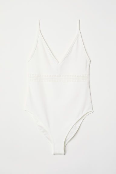 H & M - Bodysuit with Lace Details - White | H&M (US + CA)