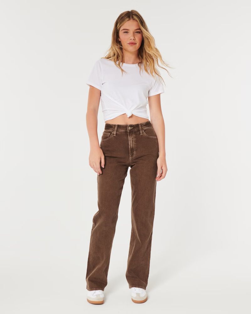 Women's Ultra High-Rise Brown Dad Jeans | Women's Bottoms | HollisterCo.com | Hollister (US)