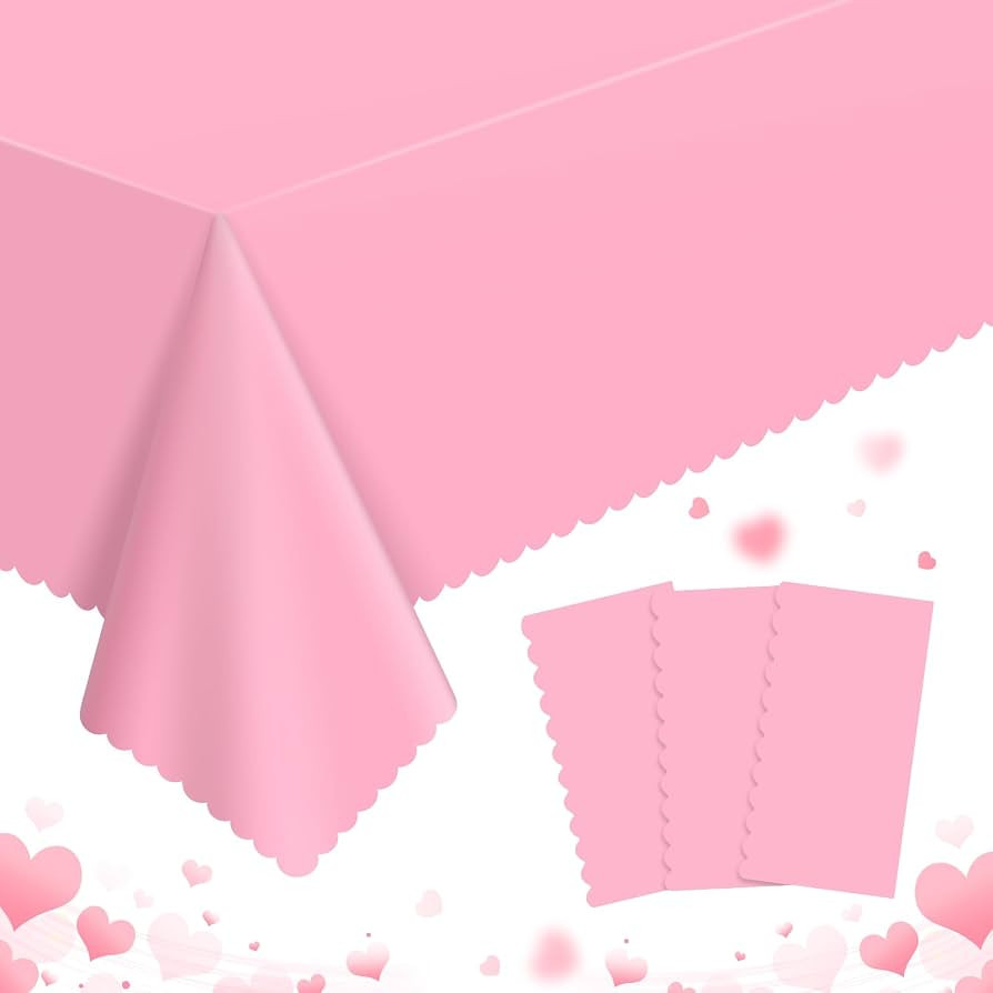 3 Pack Plastic Pink Tablecloth, 54 X 108Inch Valentine's Day Table Covers Pink Scalloped Table Cl... | Amazon (US)