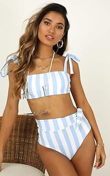 Blooming Jelly Womens High Waisted Bikini Set Tie Knot Bathing Suit Striped Hi Rise Two Piece Swi... | Amazon (US)