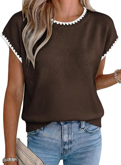 Acelitt Womens Summer Short Sleeve Sweater Knit Tops     Lightweight Thin Sweaters, Cute Cap Slee... | Amazon (US)