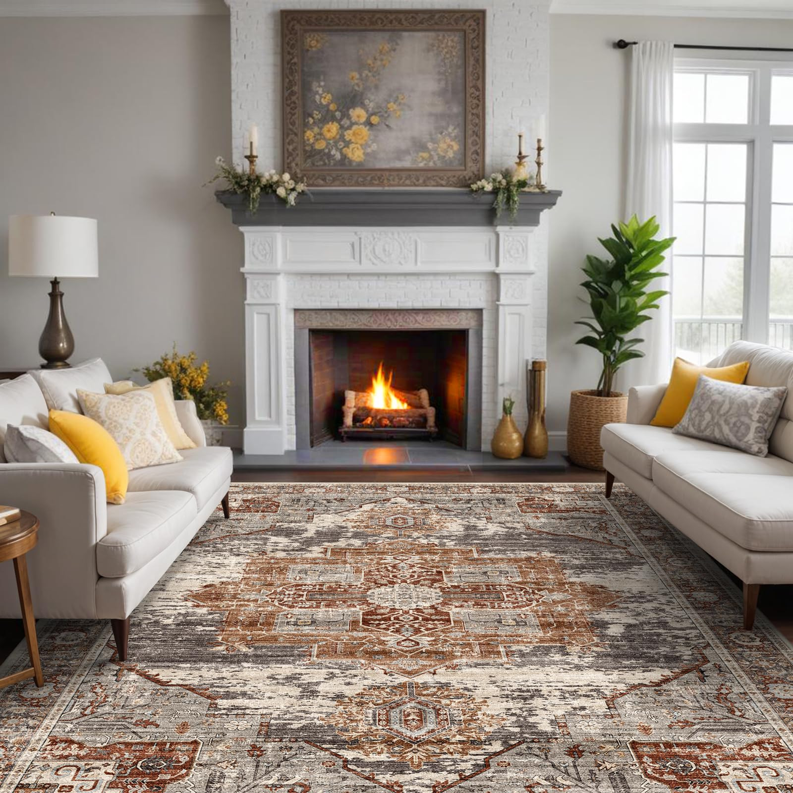 RUUGME 10x12 Washable Area Rug - Stain Resistant Carpet Soft Area Rugs for Living Room Vintage Li... | Amazon (US)