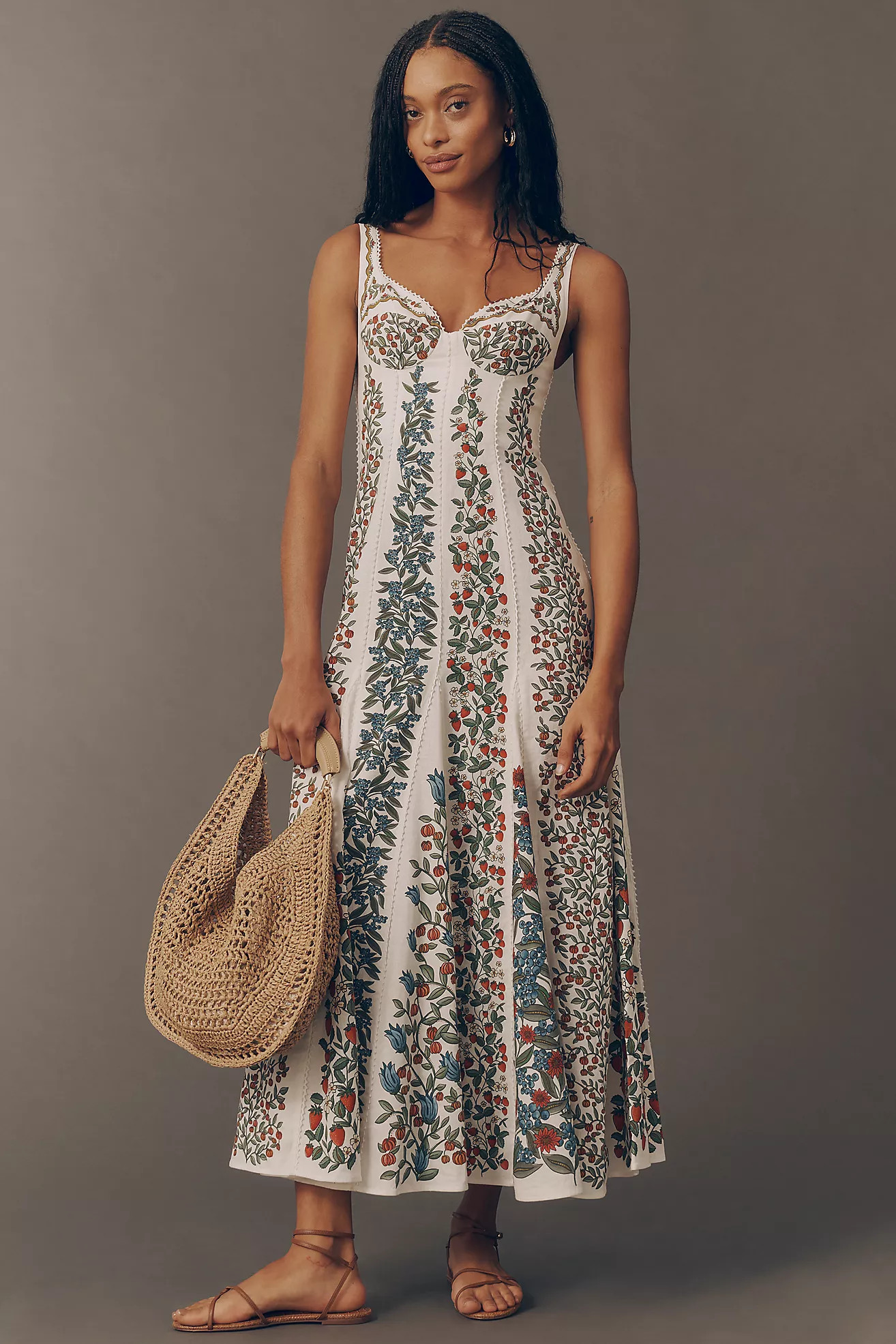 Farm Rio Sleeveless Sweetheart Midi Dress | Anthropologie (US)