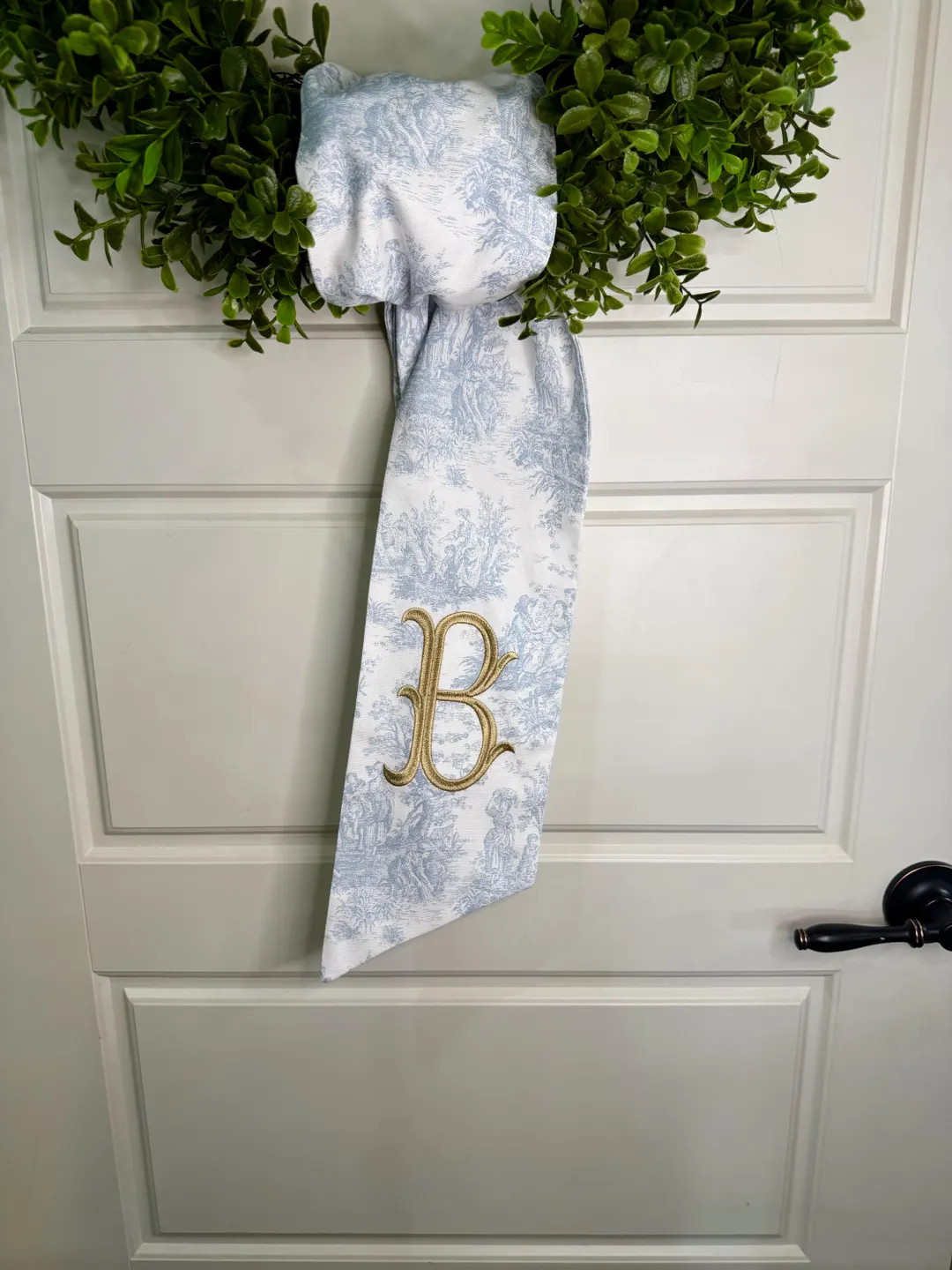 Toile Fabric - Initial Wreath Sash - Etsy | Etsy (US)