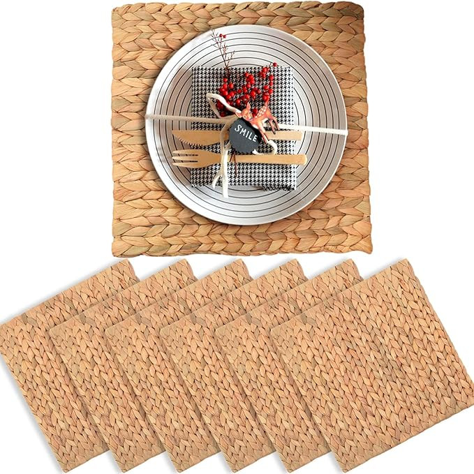 Boho Place Mats Set of 6, Square Table Mats Set of 6, Woven Placemats for Round Table, Chargers f... | Amazon (US)