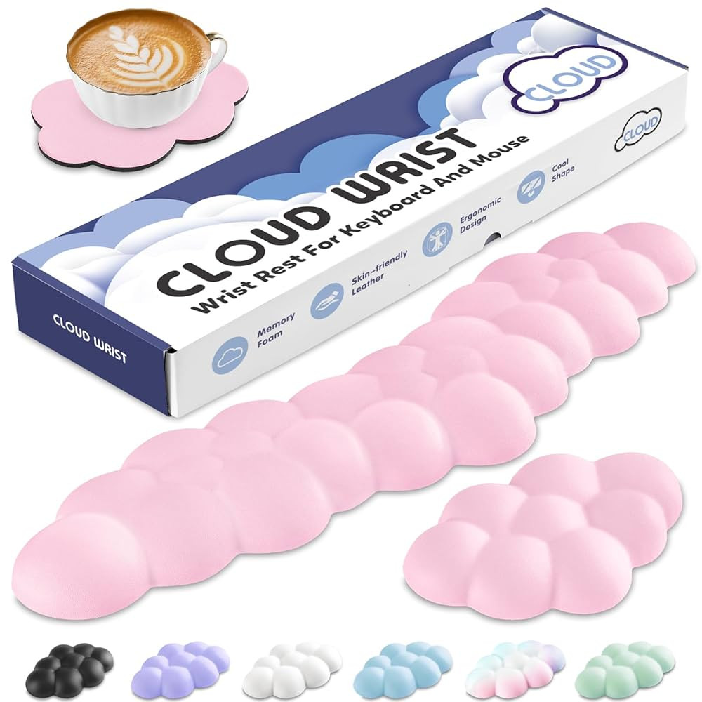 Cloud Wrist Rest for Keyboard and Mouse, Memory Foam PU Leather Keyboard Wrist Rest with Ergonomi... | Amazon (US)