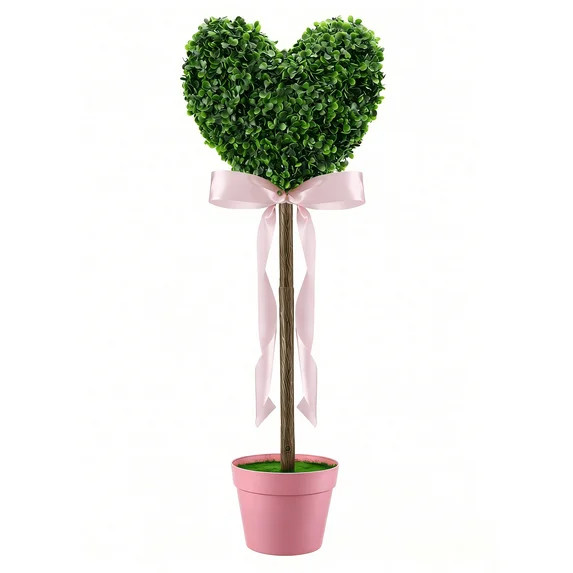 Boxwood Heart with Pink Bow Topiaries, Green & Pink, 32", 1 Count, Valentine's Day, by Modest Stu... | Walmart (US)