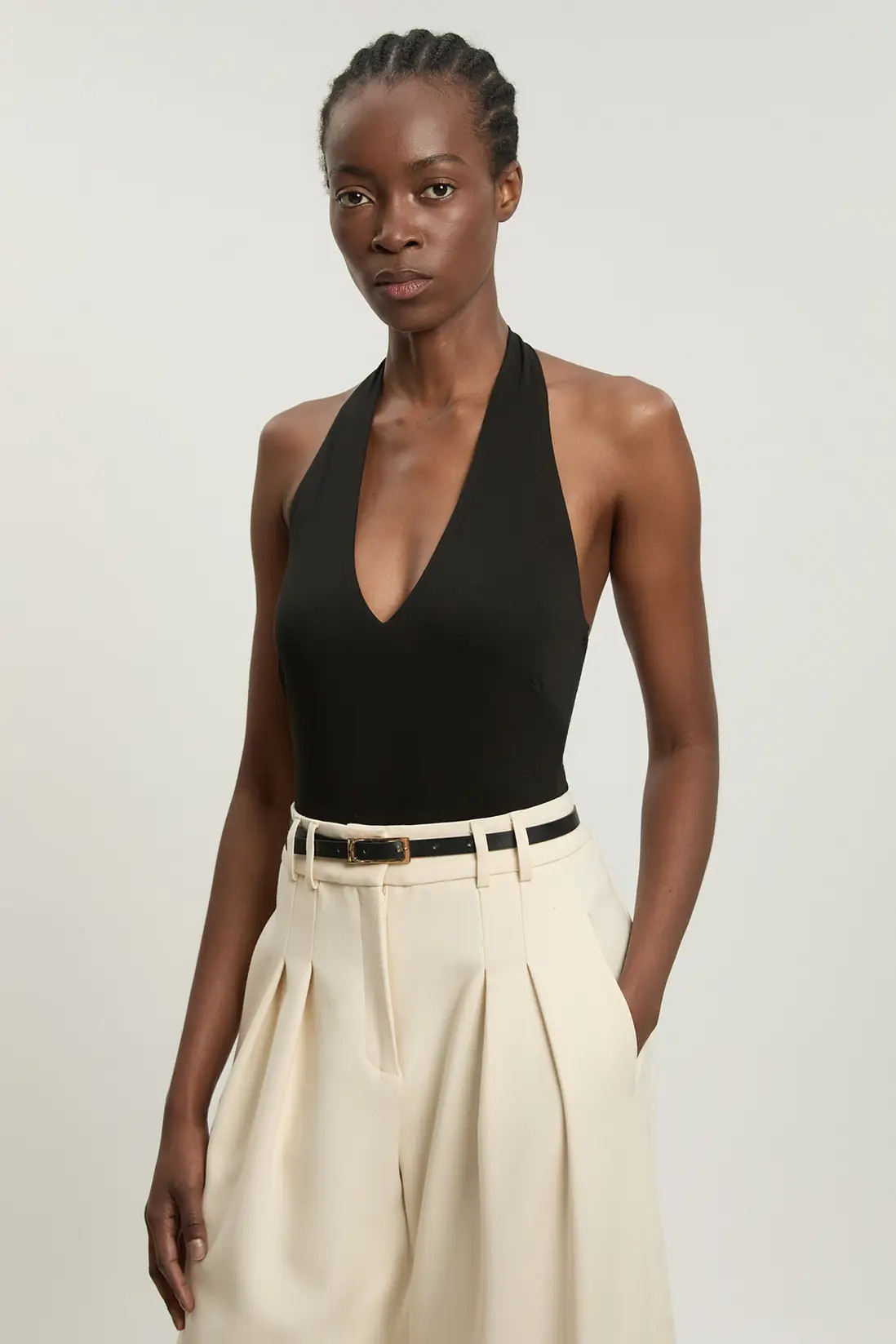 Stretch Cotton Jersey Halter Bodysuit | Karen Millen