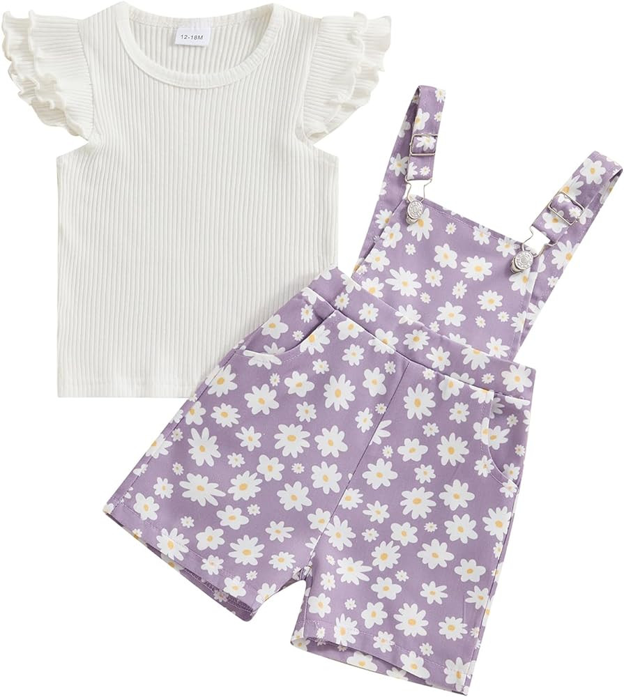 Kids Baby Girl Summer Clothes T-Shirt Tops Suspender Overalls Shorts Toddler Infant Outfit | Amazon (US)