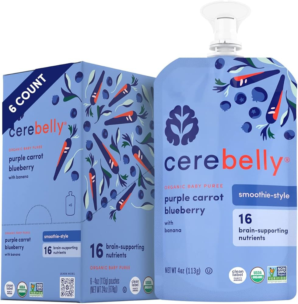 Cerebelly Baby Food Pouches Stage 1 – Purple Carrot Blueberry Smoothie (Pack of 6), Organic Fru... | Amazon (US)