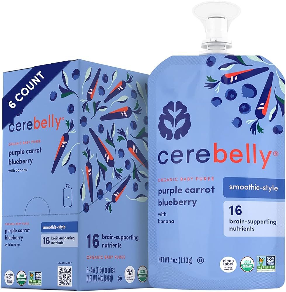 Cerebelly Baby Food Pouches Stage 1 – Purple Carrot Blueberry Smoothie (Pack of 6), Organic Fru... | Amazon (US)