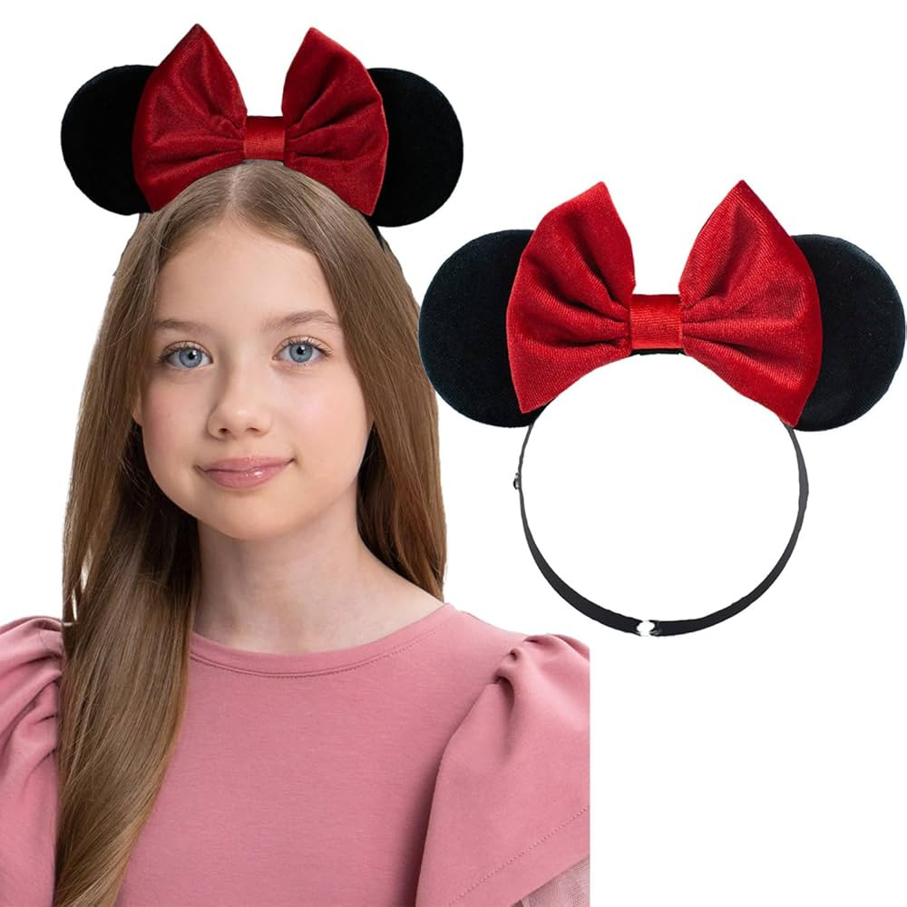 JIAHANG Mouse Ear Adjustable Velvet Bow Headband, Fashion Red Bow Elatic Headwear for Newborn Inf... | Amazon (US)