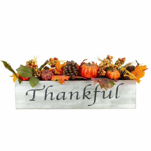 Northlight 21" Autumn Harvest Arrangement in a "Thankful" Rustic Wooden Box Centerpiece | Walmart (US)