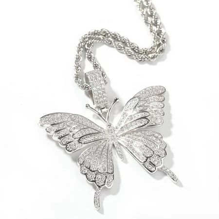 Statement Big Butterfly Pendant Necklace Rhinestone Chain for Men & Women Girl Bling Bling Gold Silv | Walmart (US)