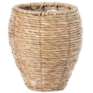 Small Woven Cattail Leaf Round Flower Pot Planter Basket with Leak-Proof Plastic Lining | The Home Depot