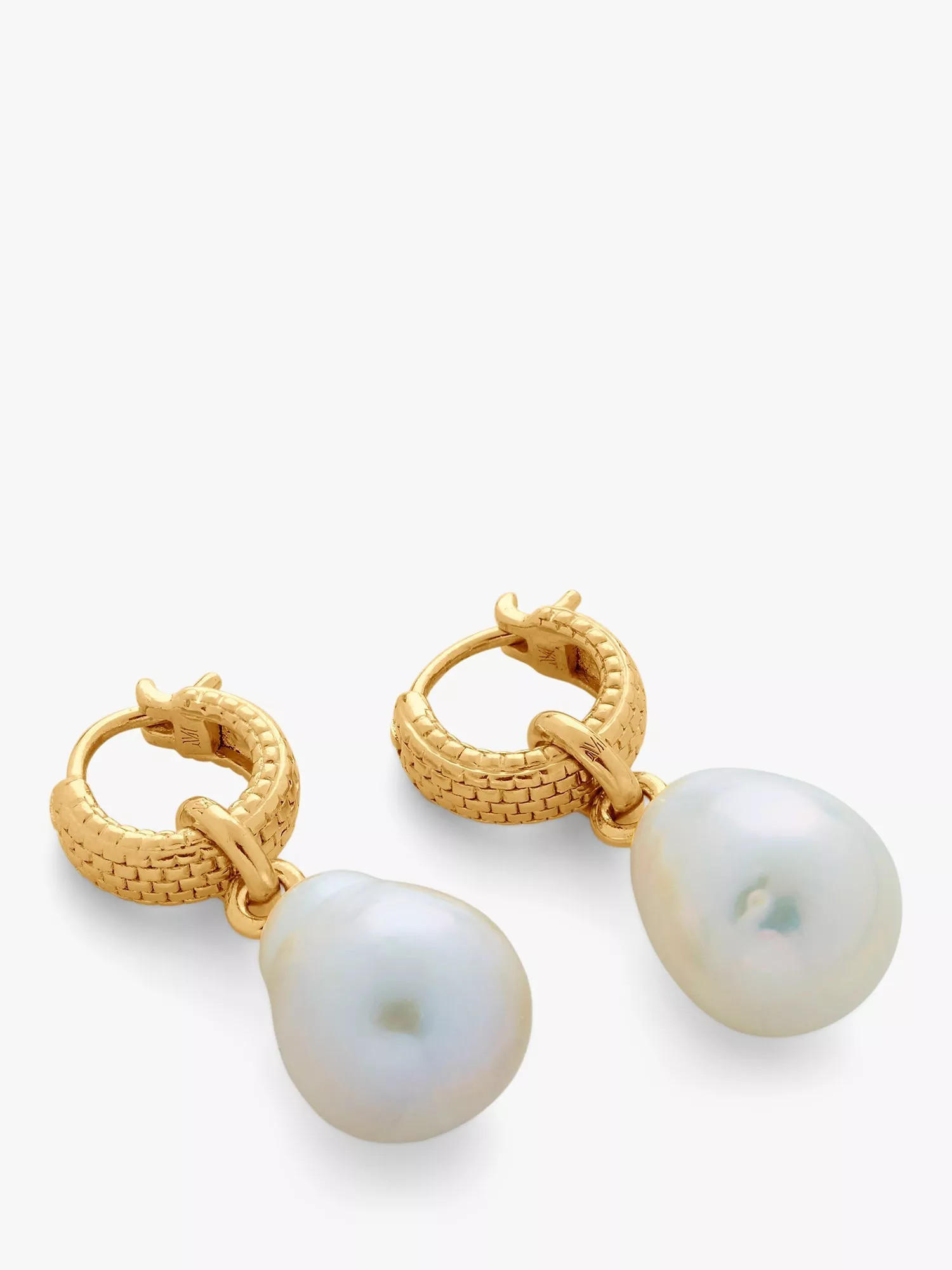 Monica Vinader Baroque Pearl Heirloom Huggie Earrings, Gold | John Lewis (UK)
