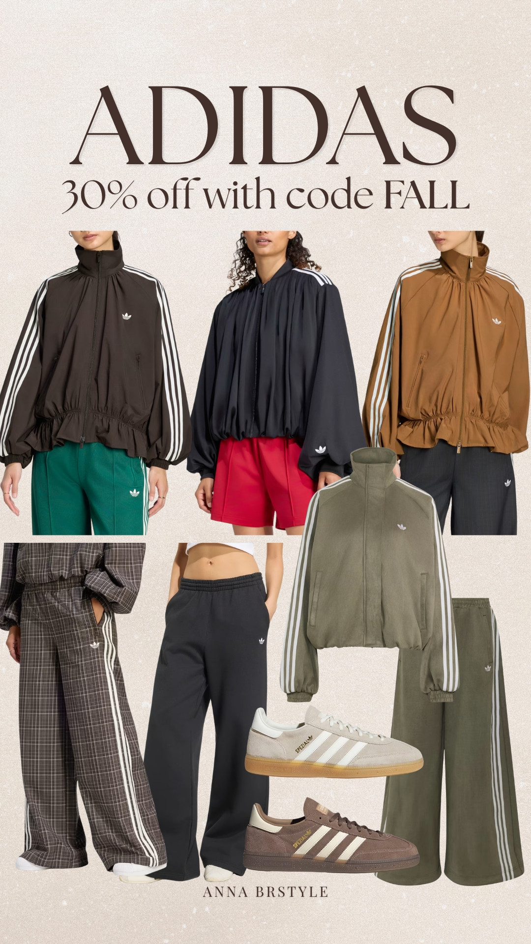 Adidas is offering 30% off select styles with code FALL. A good time to shop Adidas Originals track jackets, wide leg track pants, matching sets, and classic Spezial sneakers. I especially like the gathered jackets, plaid track pants, and neutral sneakers for fall.
Adidas sale, Adidas 30% off, Adidas promo code FALL, Adidas Originals, Adidas track jacket, Adidas wide leg track pants, Adidas matching set, Adidas Spezial sneakers, Adidas fall outfits, Adidas sneakers women, Adidas streetwear, annabrstyle