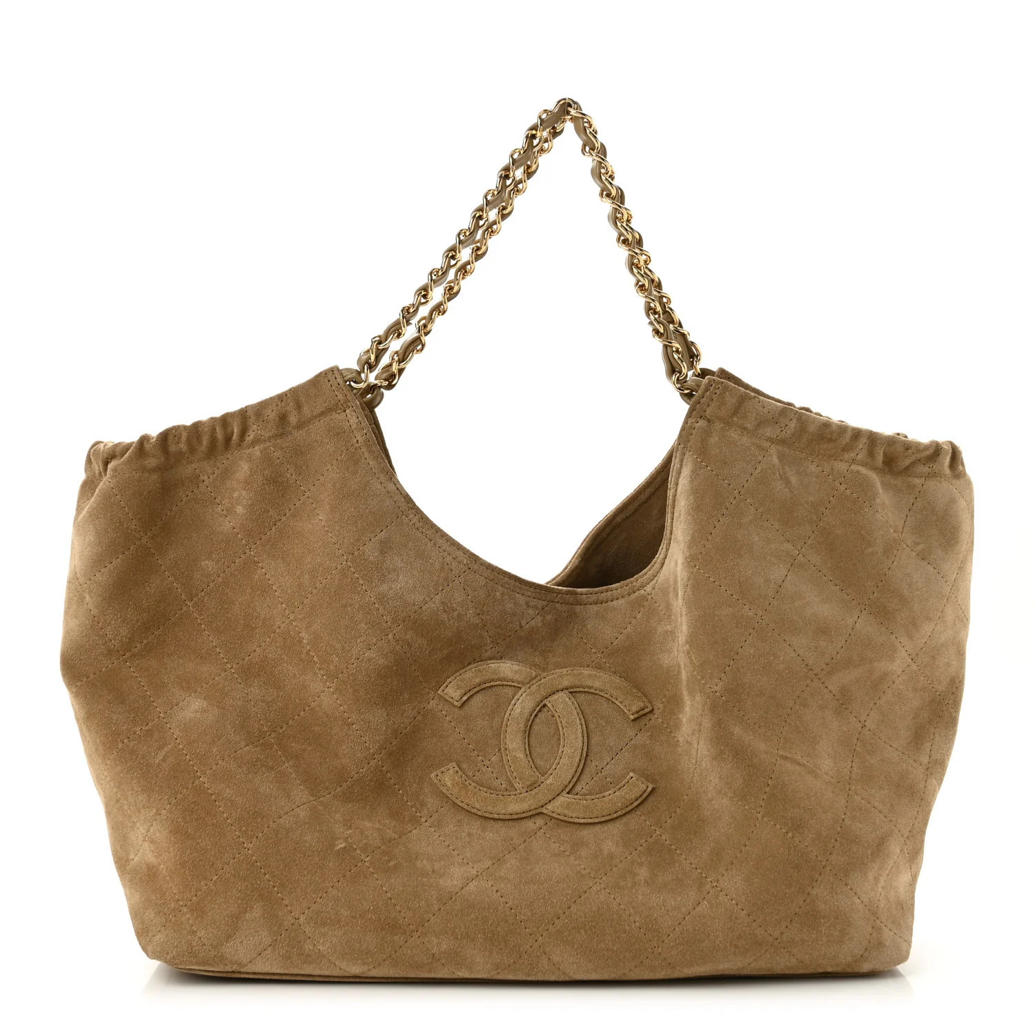 Suede Quilted Neo Cabas Small Shopping Tote Dark Beige | FASHIONPHILE (US)
