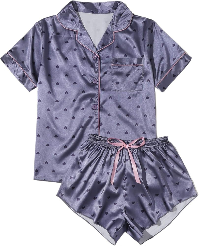 DIDK Women's Sleepwear Satin Short Sleeve Button Front 2 Piece Pajama Set | Amazon (US)