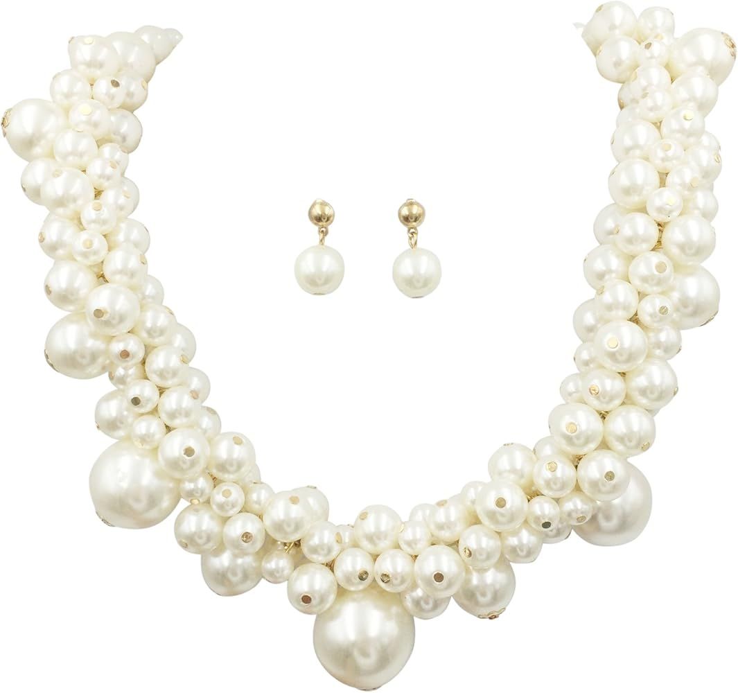 Gypsy Jewels Chunky Simulated Pearl Beaded Necklace and Earrings Set | Amazon (US)