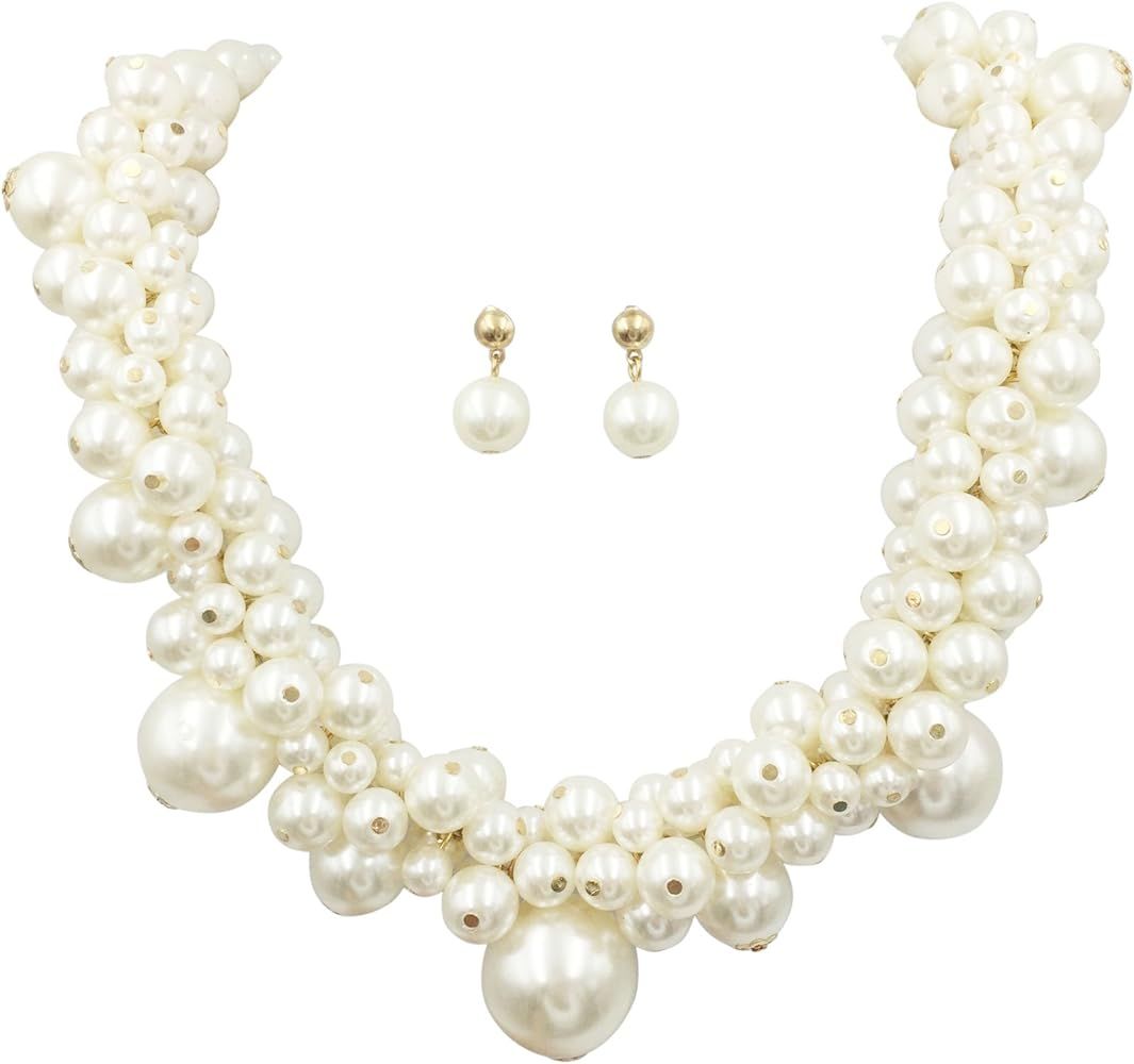 Gypsy Jewels Chunky Simulated Pearl Beaded Necklace and Earrings Set | Amazon (US)