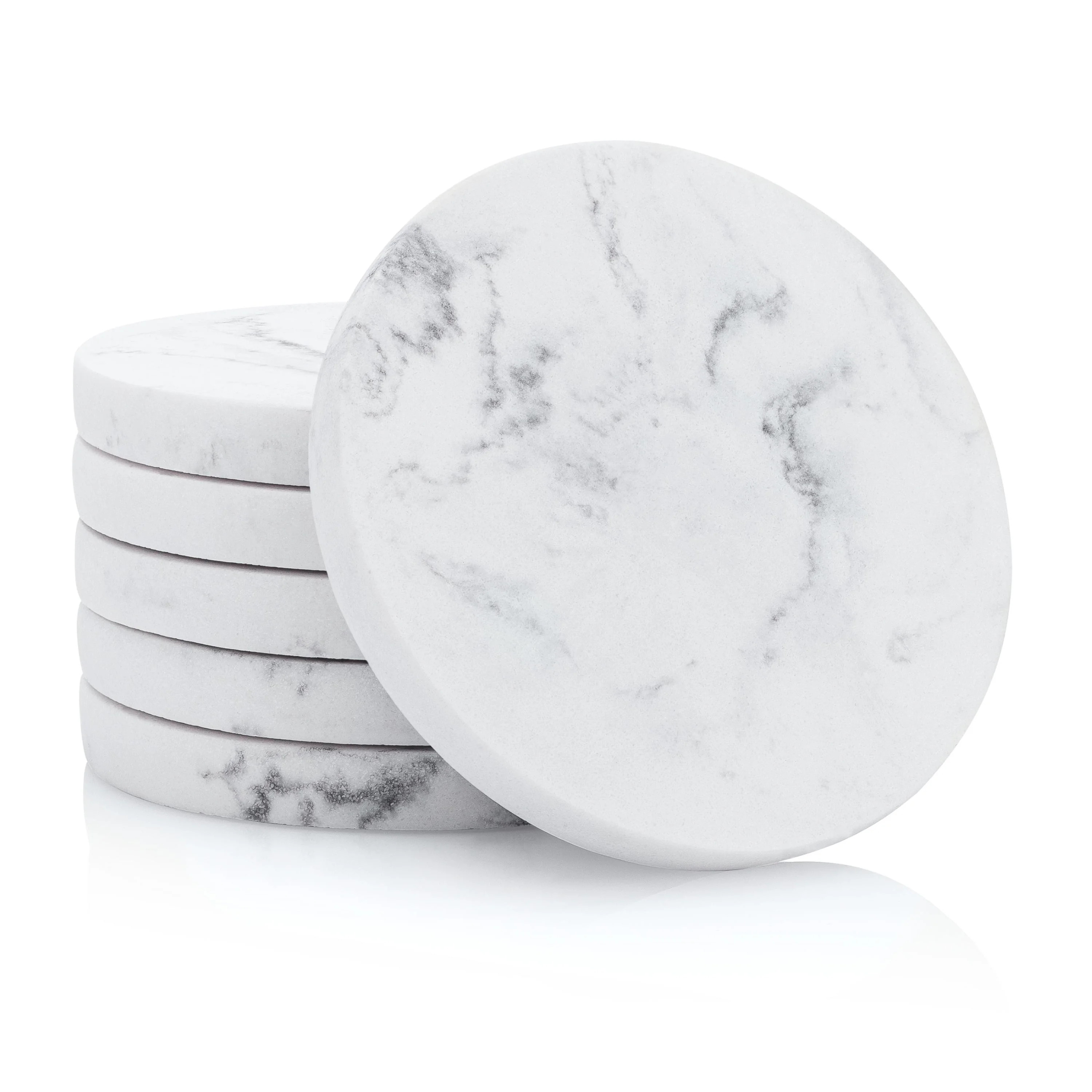 Essentra Home Set of 6 White Marble Coasters for Drinks, Soft Felt Bottom Protects Your Furniture... | Walmart (US)